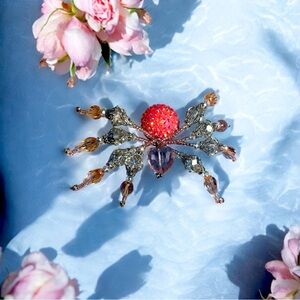 Elegant Silver and Pink Spider Brooch